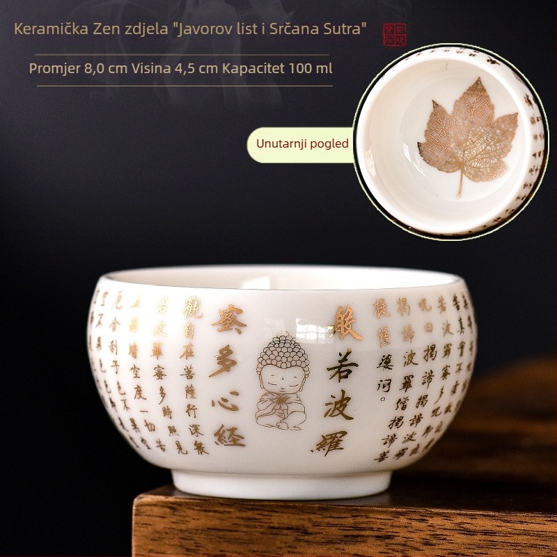 Zen porcelanska šalice za čaj s motivom Heart Sutra, Zlato lišće četiri godišnja doba, Gongfu set za kućnu upotrebu