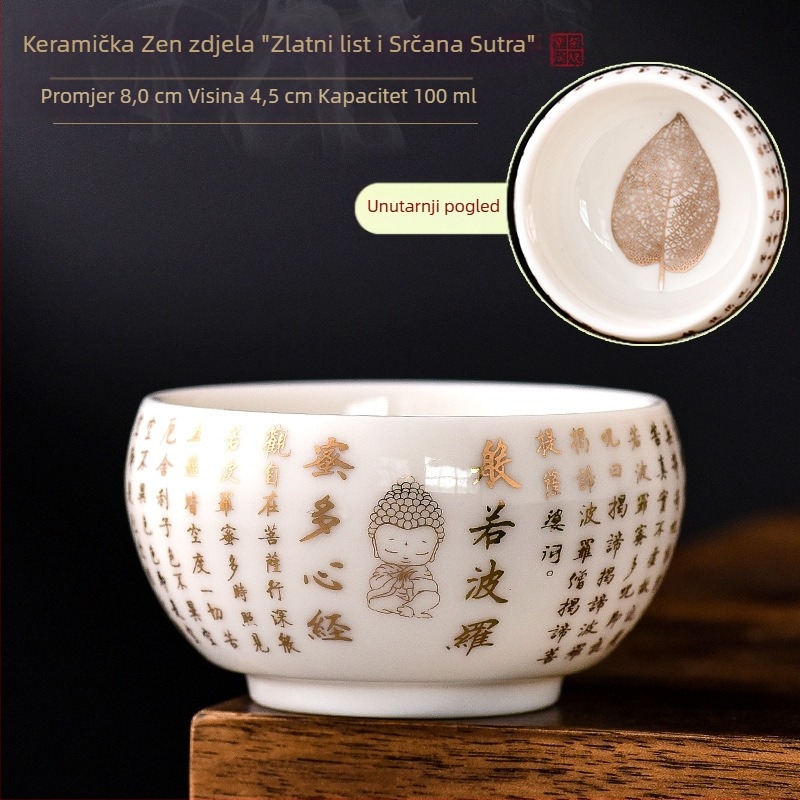 Zen porcelanska šalice za čaj s motivom Heart Sutra, Zlato lišće četiri godišnja doba, Gongfu set za kućnu upotrebu