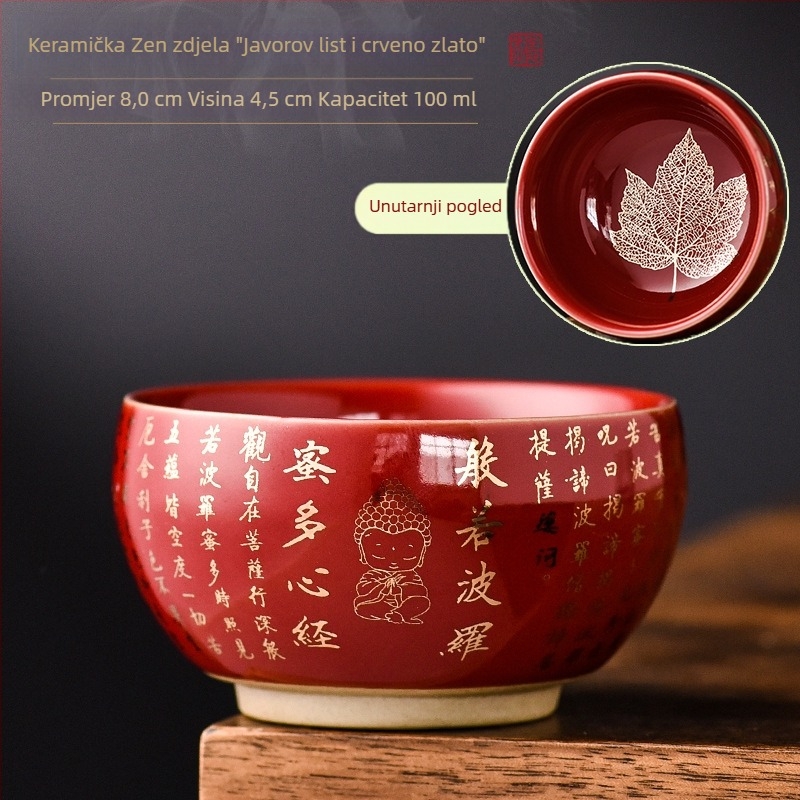 Zen porcelanska šalice za čaj s motivom Heart Sutra, Zlato lišće četiri godišnja doba, Gongfu set za kućnu upotrebu
