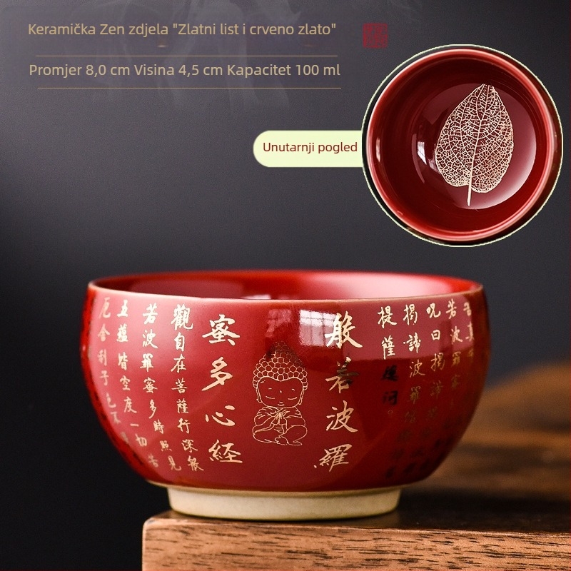 Zen porcelanska šalice za čaj s motivom Heart Sutra, Zlato lišće četiri godišnja doba, Gongfu set za kućnu upotrebu