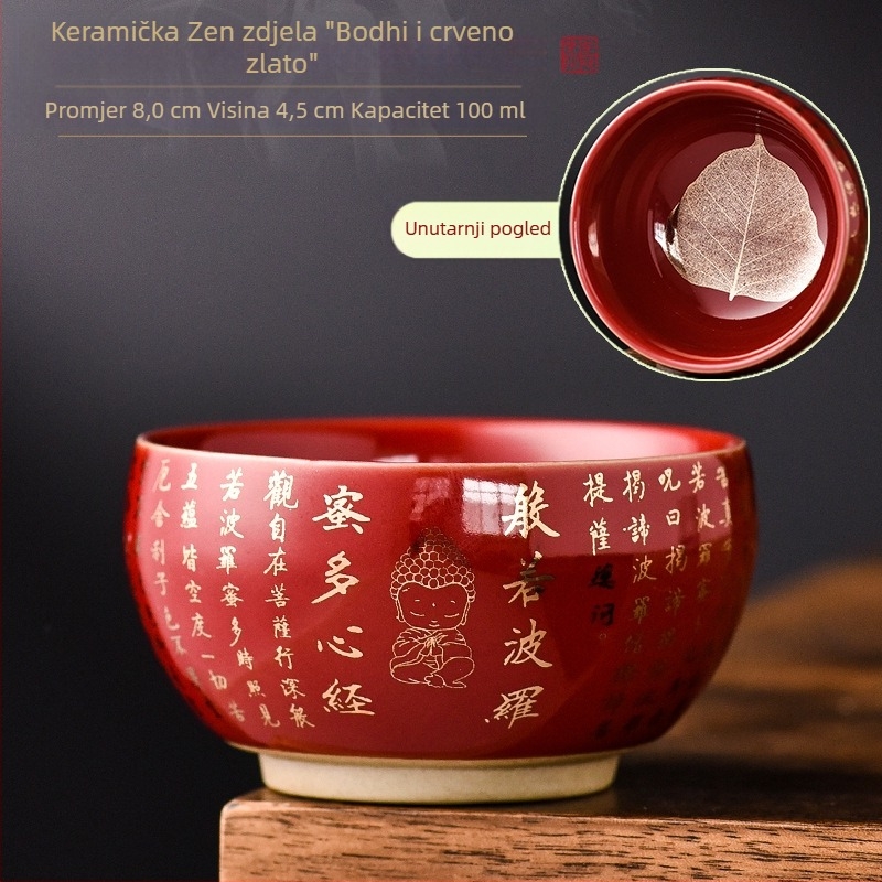 Zen porcelanska šalice za čaj s motivom Heart Sutra, Zlato lišće četiri godišnja doba, Gongfu set za kućnu upotrebu