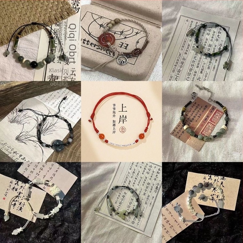 Vintage narukvica s perlicama i pletenim koncem, u stilu novog kineskog dizajna, minimalističko starinski dojam, diskretna luksuzna narukvica za parove, pogodna za proljetni festival