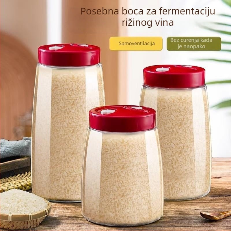 Staklena boca za fermentaciju rižinog vina s dvostrukim ventilima za zrak, zatvoren spremnik za skladištenje, 1-2 L