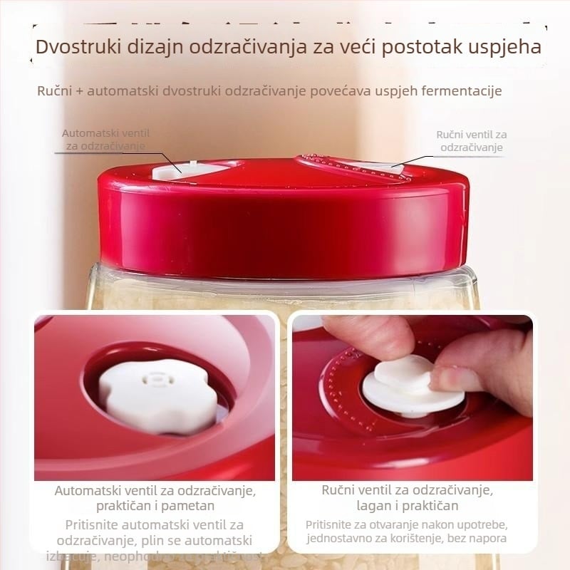 Staklena boca za fermentaciju rižinog vina s dvostrukim ventilima za zrak, zatvoren spremnik za skladištenje, 1-2 L