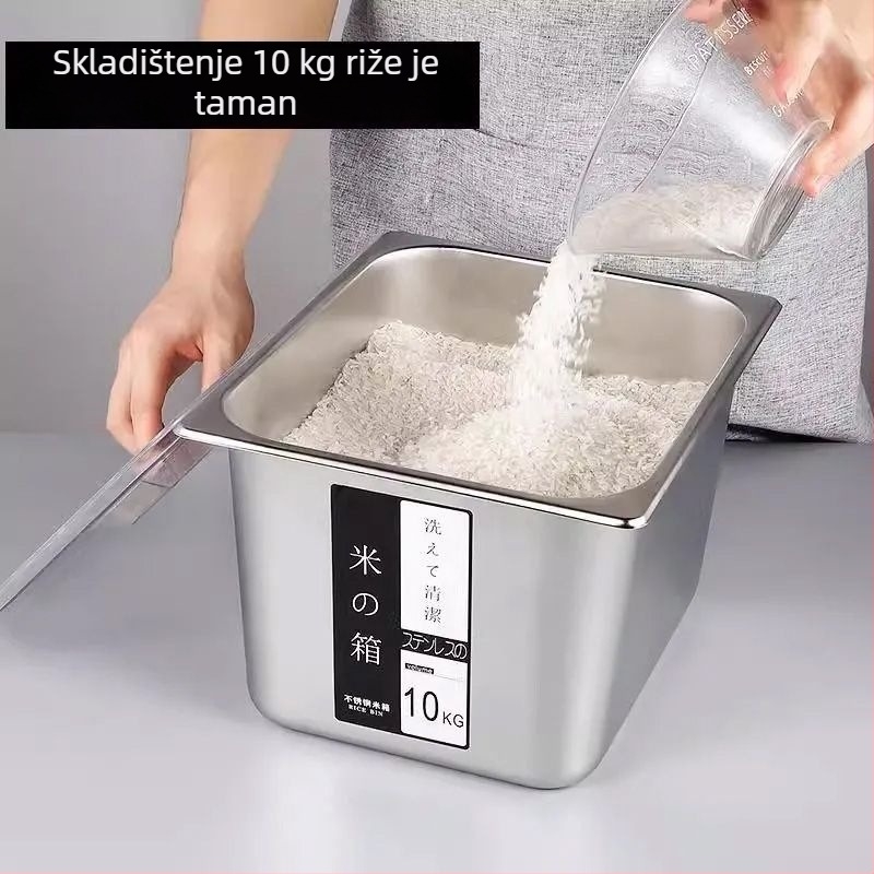Spremnik za rižu od nehrđajućeg čelika, kvadratni oblik, kapacitet iznad 10 L, minimalistički dizajn, za kućnu upotrebu