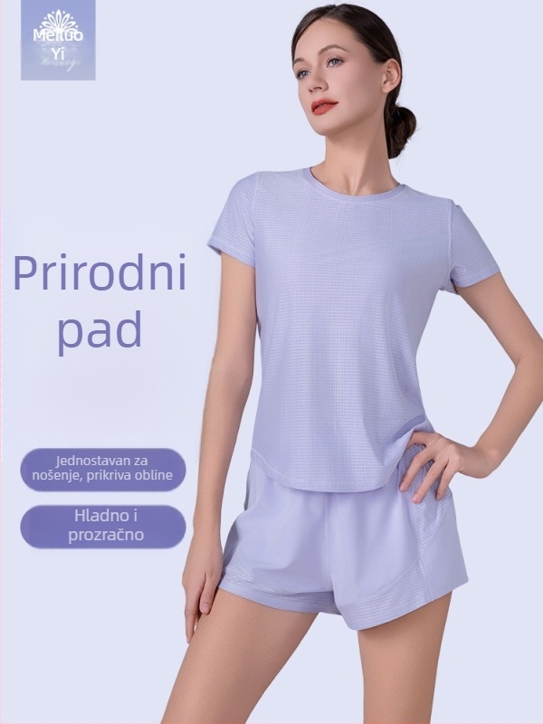 Ženski fitness komplet, profesionalan, za jutarnje trčanje, brzo sušenje, proljeće–ljeto, lagan i prozračan, širok kroj, kvalitetna joga odjeća