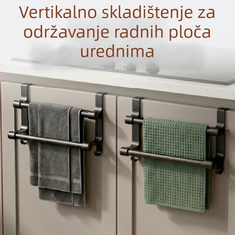 Nehrđajući čelik, dvostruki držač za vrata ormara s kukicama i držačem za ručnike