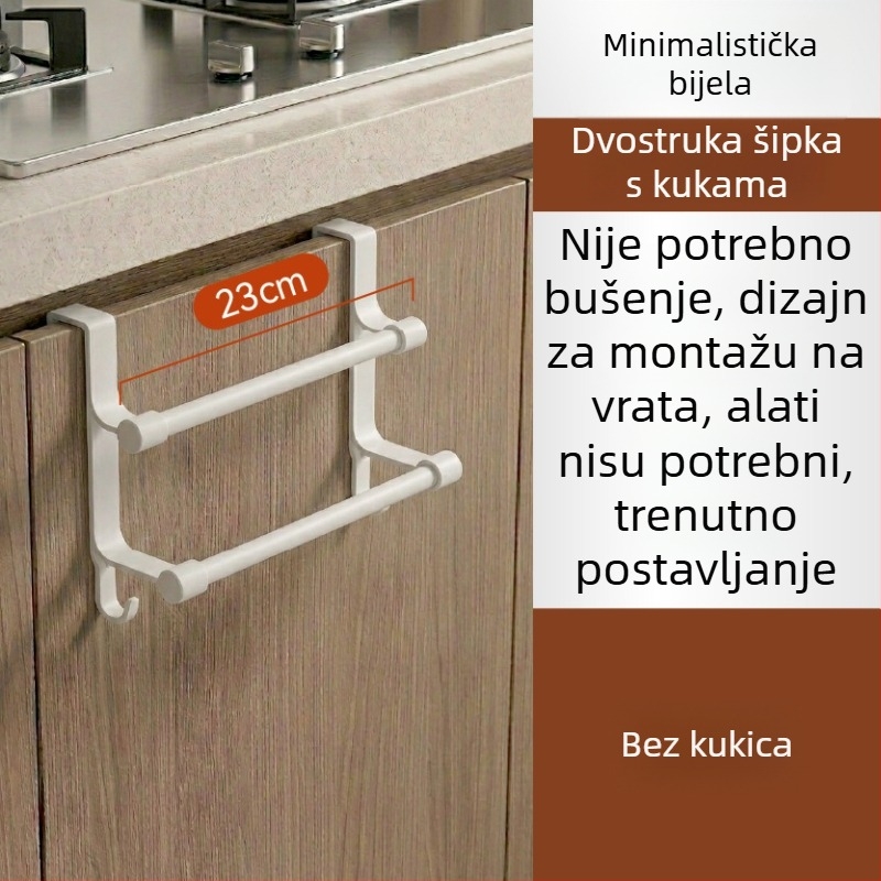 Nehrđajući čelik, dvostruki držač za vrata ormara s kukicama i držačem za ručnike