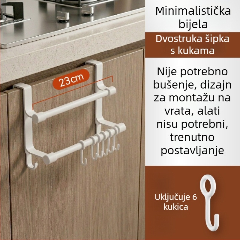 Nehrđajući čelik, dvostruki držač za vrata ormara s kukicama i držačem za ručnike