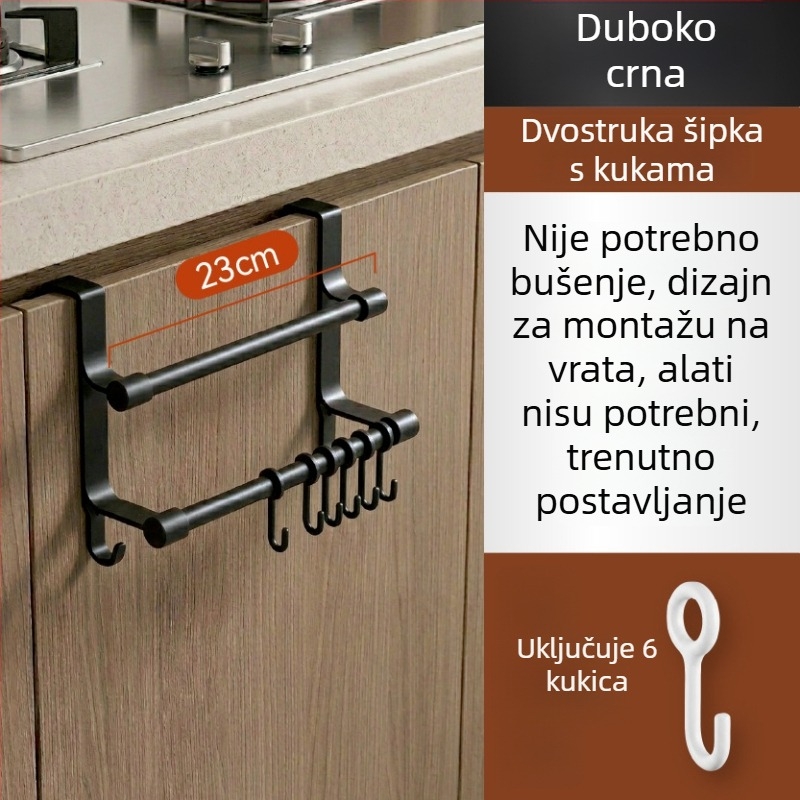 Nehrđajući čelik, dvostruki držač za vrata ormara s kukicama i držačem za ručnike