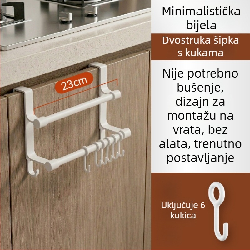 Nehrđajući čelik, dvostruki držač za vrata ormara s kukicama i držačem za ručnike
