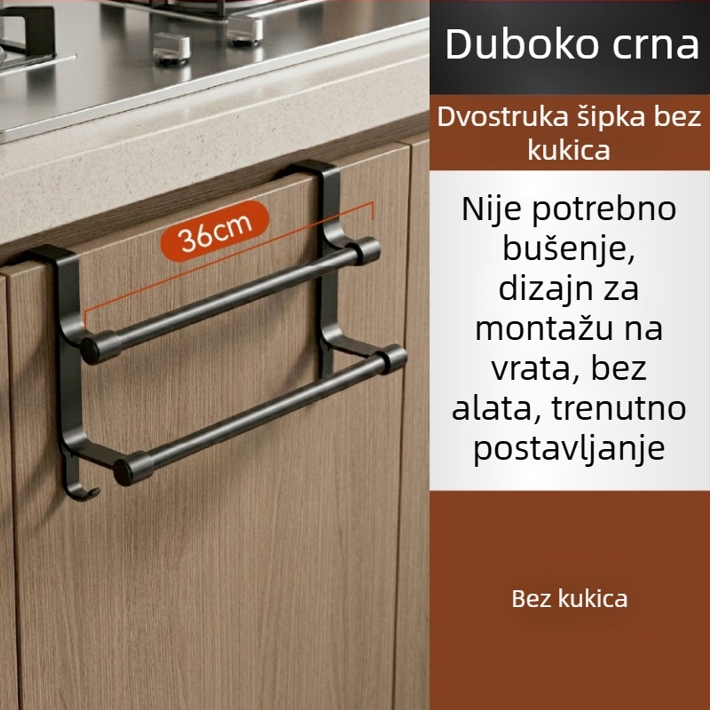 Nehrđajući čelik, dvostruki držač za vrata ormara s kukicama i držačem za ručnike