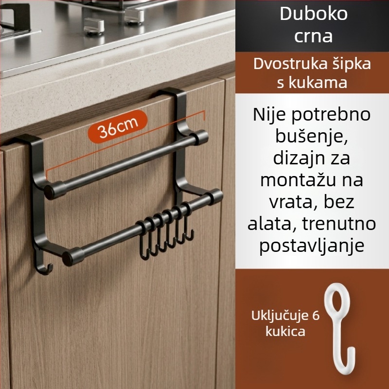 Nehrđajući čelik, dvostruki držač za vrata ormara s kukicama i držačem za ručnike