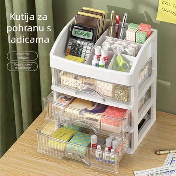 Stolni organizator za kozmetiku s ladicama, višeslojni spremnik za nakit, ruževe i njegu kože.
