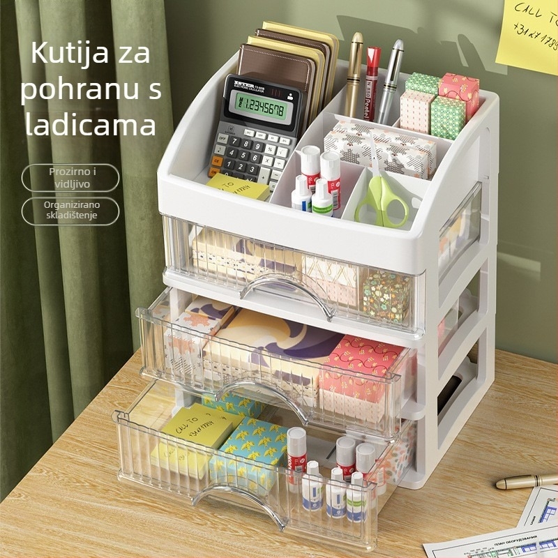 Stolni organizator za kozmetiku s ladicama, višeslojni spremnik za nakit, ruževe i njegu kože.
