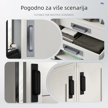 Proširena ručka od aluminijske legure za klizna vrata — minimalistička samoljepljiva ručka, bez bušenja, površinska montaža za ormariće i ladice