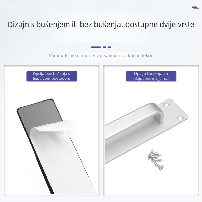 Proširena ručka od aluminijske legure za klizna vrata — minimalistička samoljepljiva ručka, bez bušenja, površinska montaža za ormariće i ladice