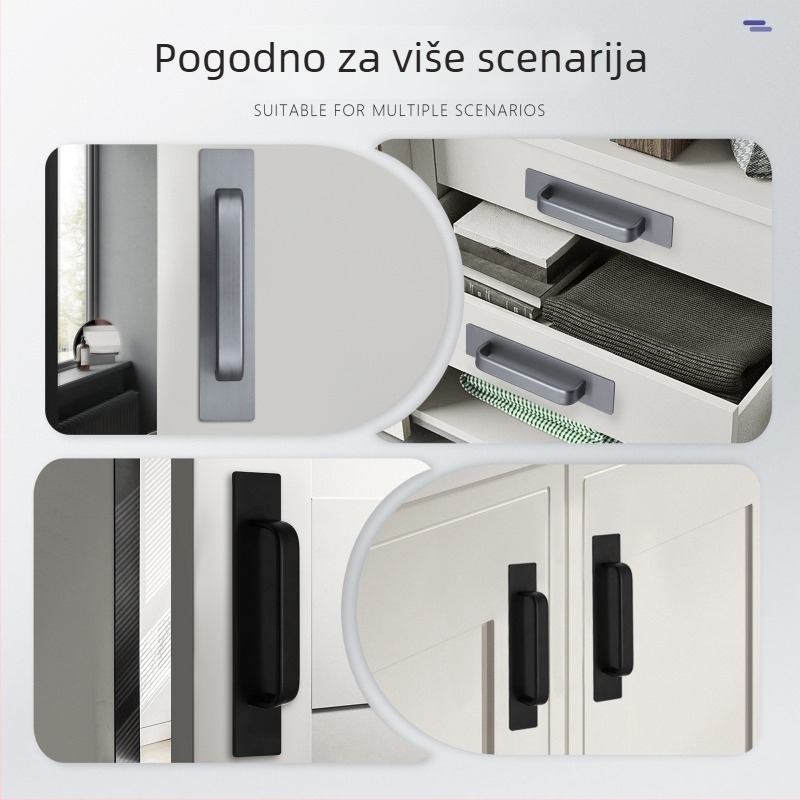 Proširena ručka od aluminijske legure za klizna vrata — minimalistička samoljepljiva ručka, bez bušenja, površinska montaža za ormariće i ladice