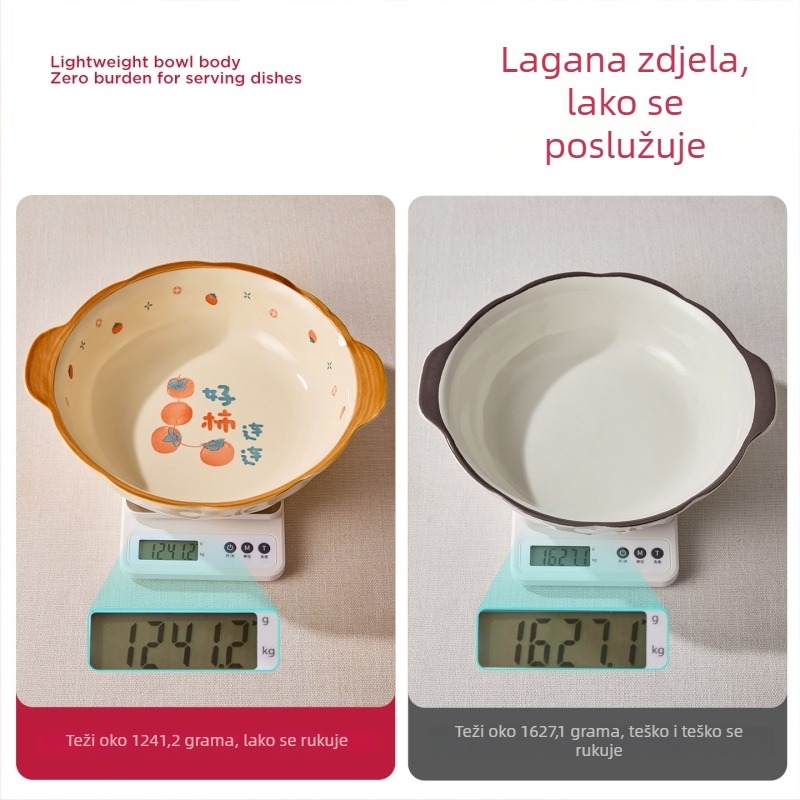 Keramička zdjela za juhu s dvije ručke za riblju juhu, velika zapremina, promjer 23 cm ili više, cvjetni uzorak, moderan minimalistički dizajn, za kućnu upotrebu, pogodna za mikrovalnu