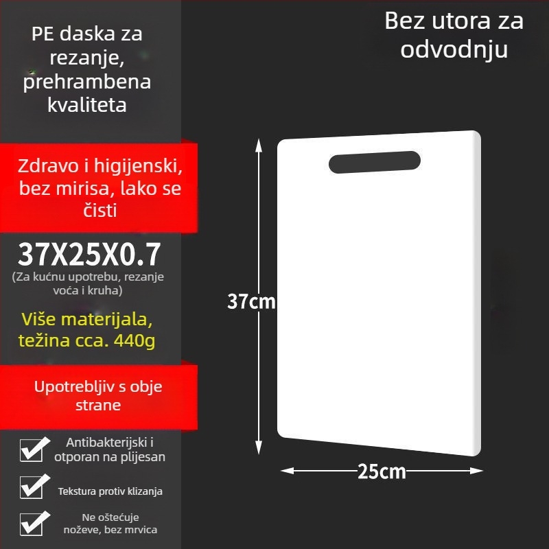 Daska za rezanje od PP plastike, prehrambene kvalitete, antibakterijska i otporna na plijesan, daska za tijesto i kuhinju, daska za voće, za studentski dom