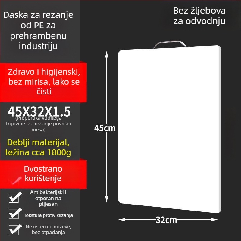 Daska za rezanje od PP plastike, prehrambene kvalitete, antibakterijska i otporna na plijesan, daska za tijesto i kuhinju, daska za voće, za studentski dom