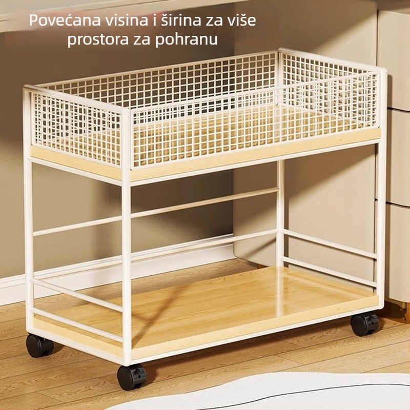Prenosna polica ispod stola na kotačićima, stalak za knjige uz radni stol za učenike.