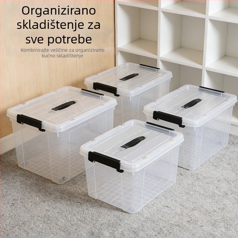 Prozirna PP kutija za pohranu, ojačana, otporna na prašinu i vlagu, sa kotačićima, za dom i studentski dom, plastični spremnik za pohranu