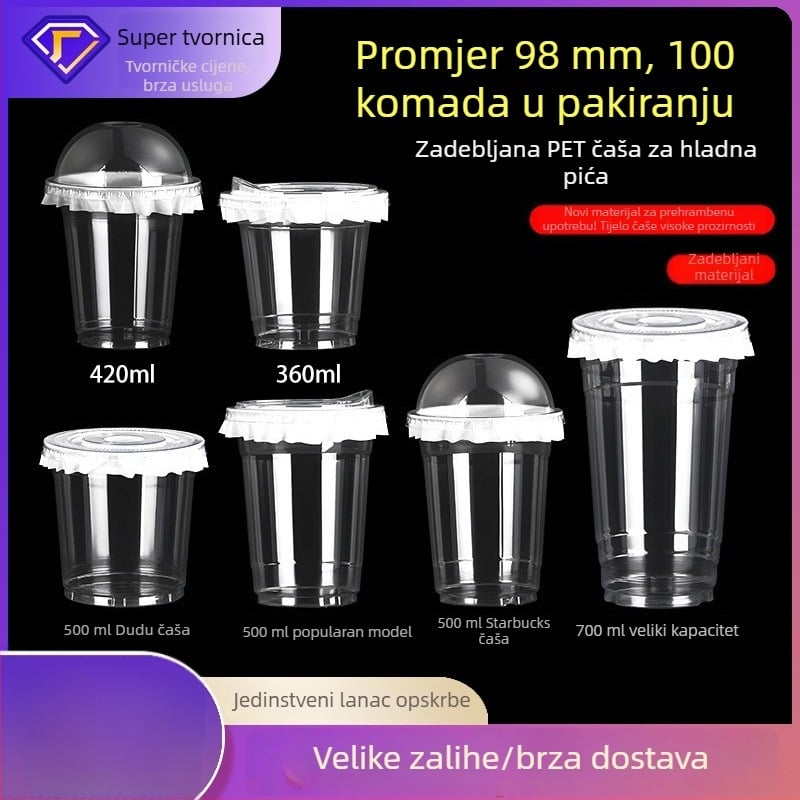 PET čaša za hladna pića, promjer 98 mm, čaša za mliječni čaj s poklopcem, prozirna plastična čaša, 12/16/24 oz