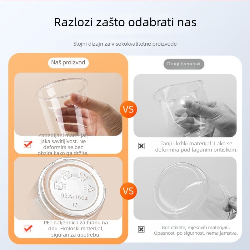 PET čaša za hladna pića, promjer 98 mm, čaša za mliječni čaj s poklopcem, prozirna plastična čaša, 12/16/24 oz