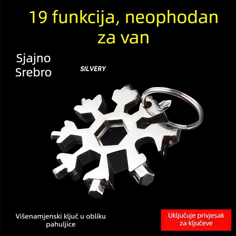 Karta alata u obliku snježne pahulje s mini odvijačem, šesterokutnim i osmerokutnim ključevima – kućna upotreba
