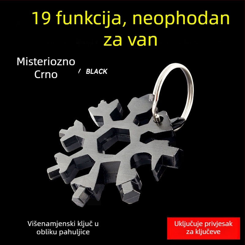 Karta alata u obliku snježne pahulje s mini odvijačem, šesterokutnim i osmerokutnim ključevima – kućna upotreba