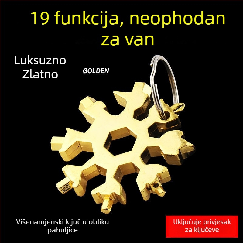 Karta alata u obliku snježne pahulje s mini odvijačem, šesterokutnim i osmerokutnim ključevima – kućna upotreba