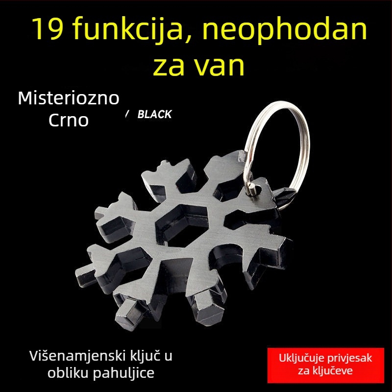Karta alata u obliku snježne pahulje s mini odvijačem, šesterokutnim i osmerokutnim ključevima – kućna upotreba