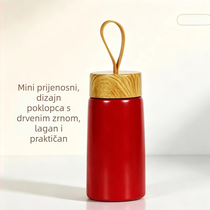 Nova termoska u japanskom stilu s drvenim uzorkom na poklopcu, 304 nehrđajući čelik, mini čajni infuzor, džepna šalica, uredski poklon
