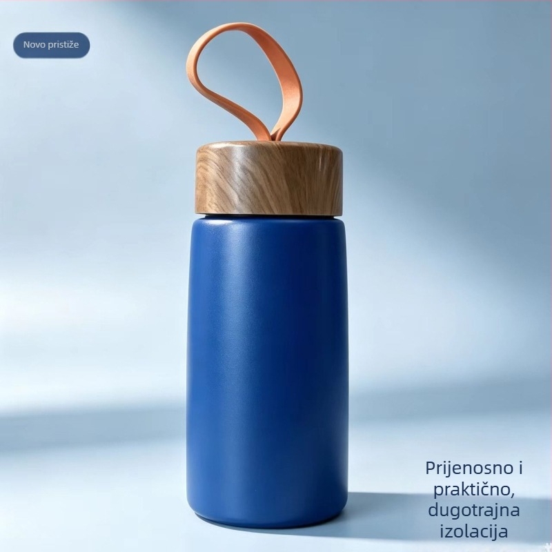 Nova termoska u japanskom stilu s drvenim uzorkom na poklopcu, 304 nehrđajući čelik, mini čajni infuzor, džepna šalica, uredski poklon