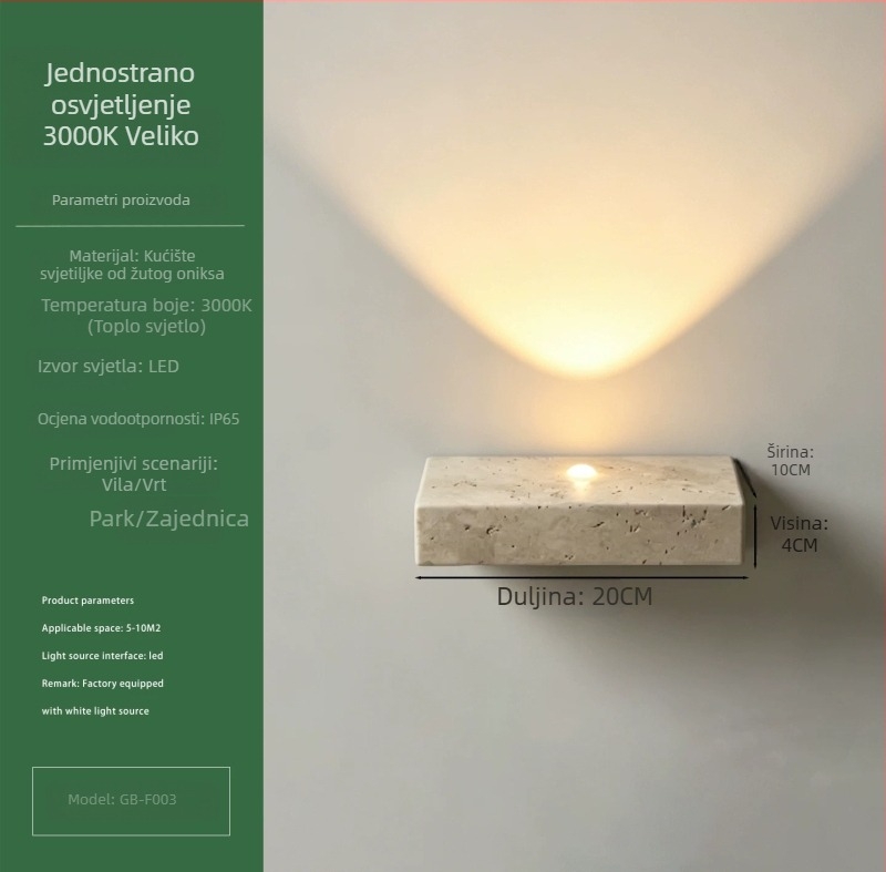 Vanjska zidna svjetiljka od travertina, IP65, dvorište vile, stil Wabi-Sabi, zidna montaža