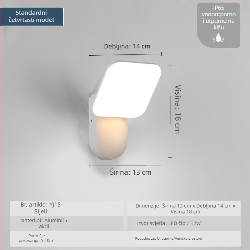 LED vanjska zidna svjetiljka sa senzorom, vodootporna rasvjeta za vrt, terasu, balkon i ulaz