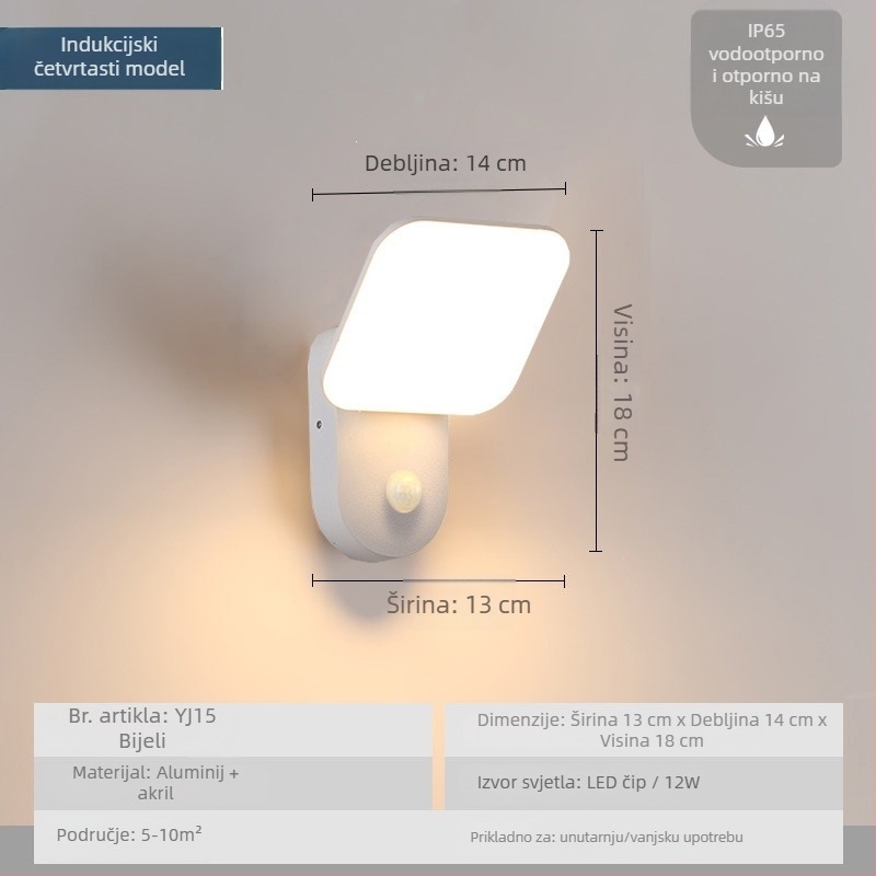 LED vanjska zidna svjetiljka sa senzorom, vodootporna rasvjeta za vrt, terasu, balkon i ulaz