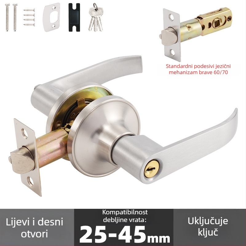 Brava za vrata od aluminijskog legura s mat crnom ručkom – mehanička brava za unutarnja drvena vrata