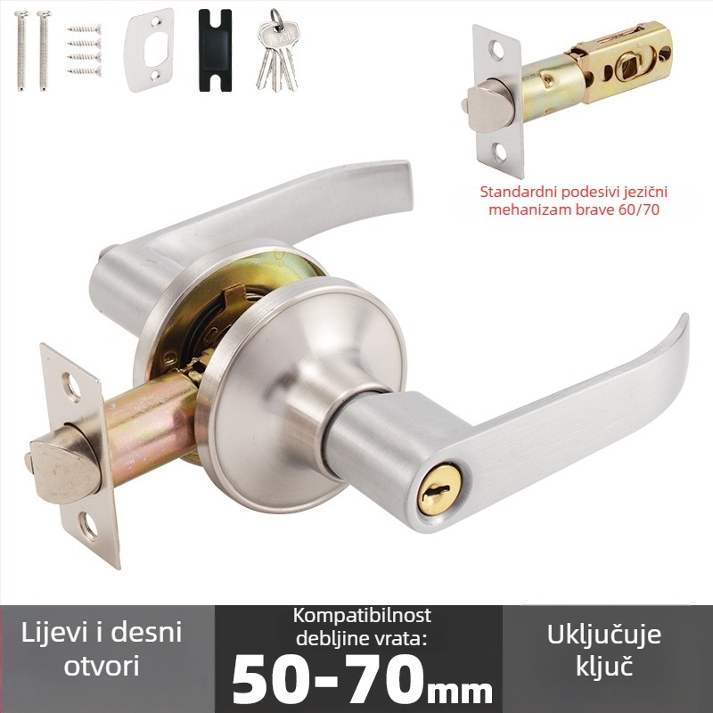 Brava za vrata od aluminijskog legura s mat crnom ručkom – mehanička brava za unutarnja drvena vrata
