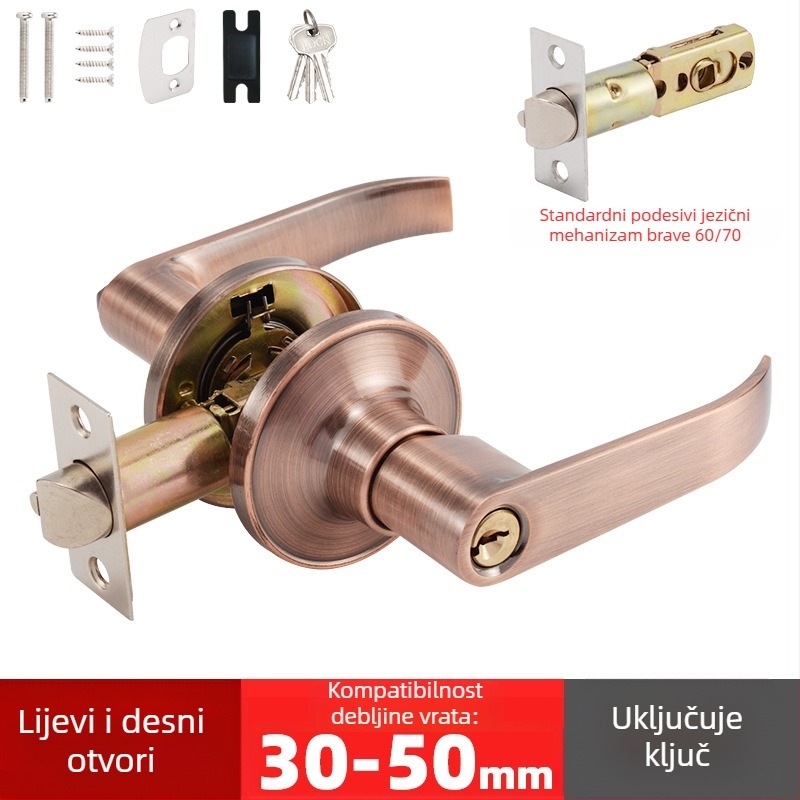 Brava za vrata od aluminijskog legura s mat crnom ručkom – mehanička brava za unutarnja drvena vrata