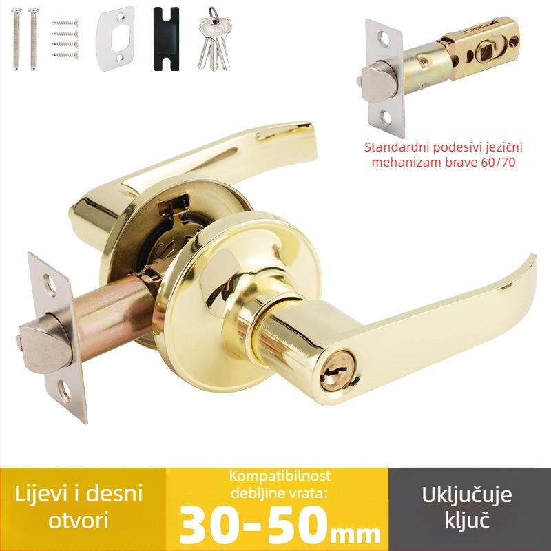 Brava za vrata od aluminijskog legura s mat crnom ručkom – mehanička brava za unutarnja drvena vrata