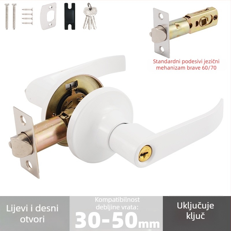 Brava za vrata od aluminijskog legura s mat crnom ručkom – mehanička brava za unutarnja drvena vrata