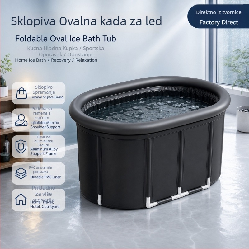 PVC kofa za ledene kupke s zračnim prstenom za potporu ramena i vrata, sklopiva podrška za kupanje, dvostruka uporaba za tople i hladne kupke.