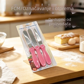 Set od tri komponente za ukrašavanje torti: šarena spatula za tortu, lopatica za pečenje i nož za demoulding, nehrđajući čelik