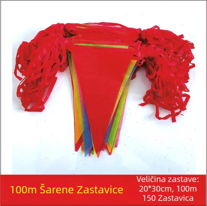 Vjenčane trokutaste zastavice s izrezanim slovima, vanjska dekoracija s malim lampionima