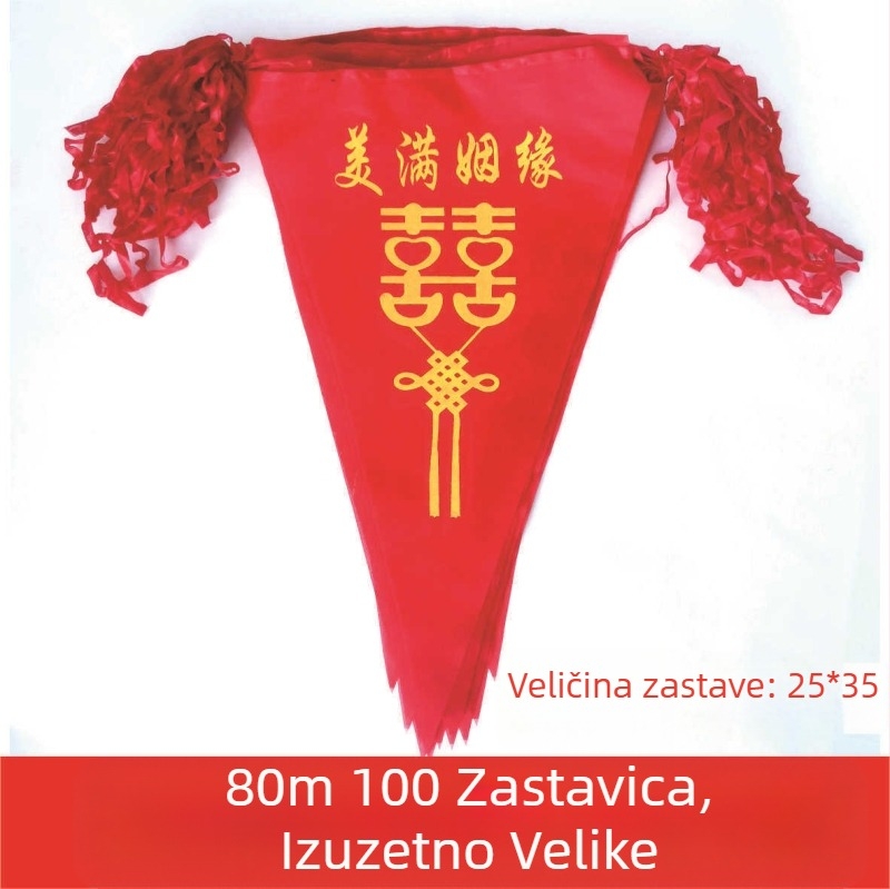 Vjenčane trokutaste zastavice s izrezanim slovima, vanjska dekoracija s malim lampionima