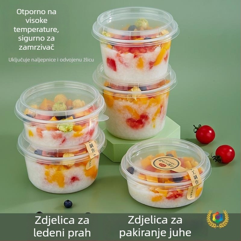 Jednokratna debela okrugla plastična zdjela za ponijeti, s poklopcem, za desert s ledenim prahom