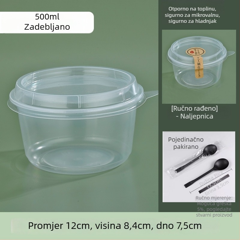 Jednokratna debela okrugla plastična zdjela za ponijeti, s poklopcem, za desert s ledenim prahom