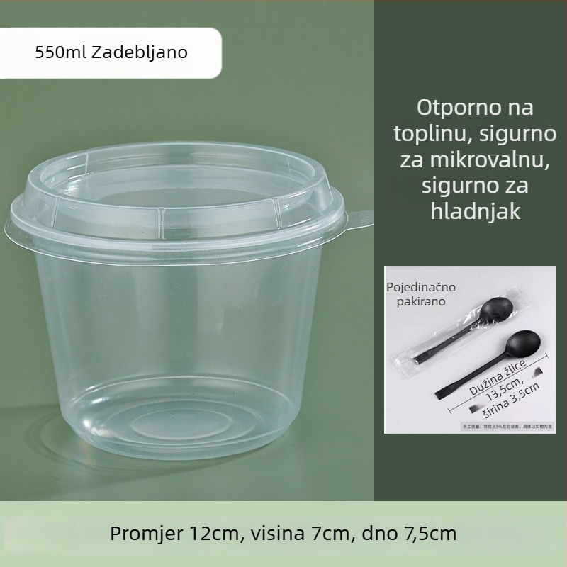 Jednokratna debela okrugla plastična zdjela za ponijeti, s poklopcem, za desert s ledenim prahom